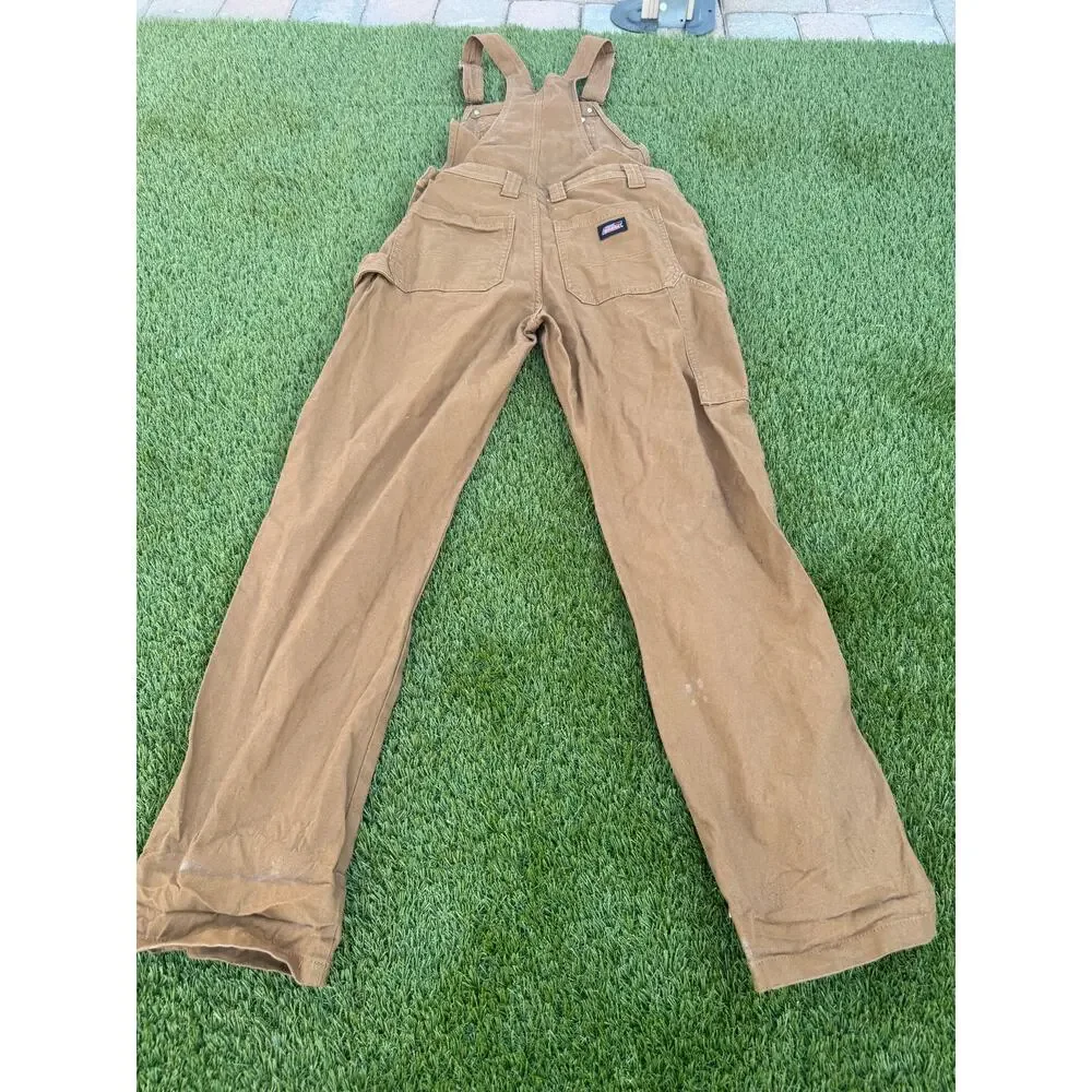 Dickies Brown Duck Canvas Bib Overalls Mens Small Workwear Utility P373916